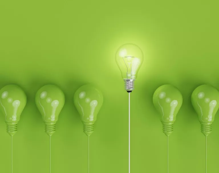 green light bulbs on green background